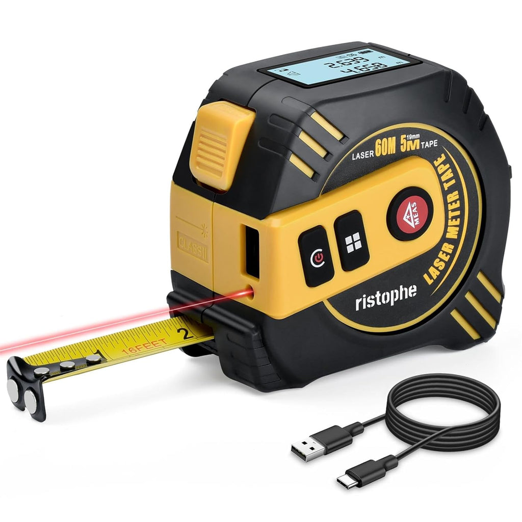 2-in-1 Laser Tape Measure, 197Ft Laser & 16Ft Tape (M/in/Ft Unit)