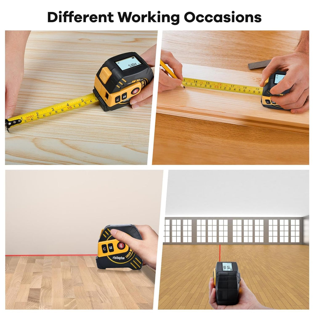 2-in-1 Laser Tape Measure, 197Ft Laser & 16Ft Tape (M/in/Ft Unit)